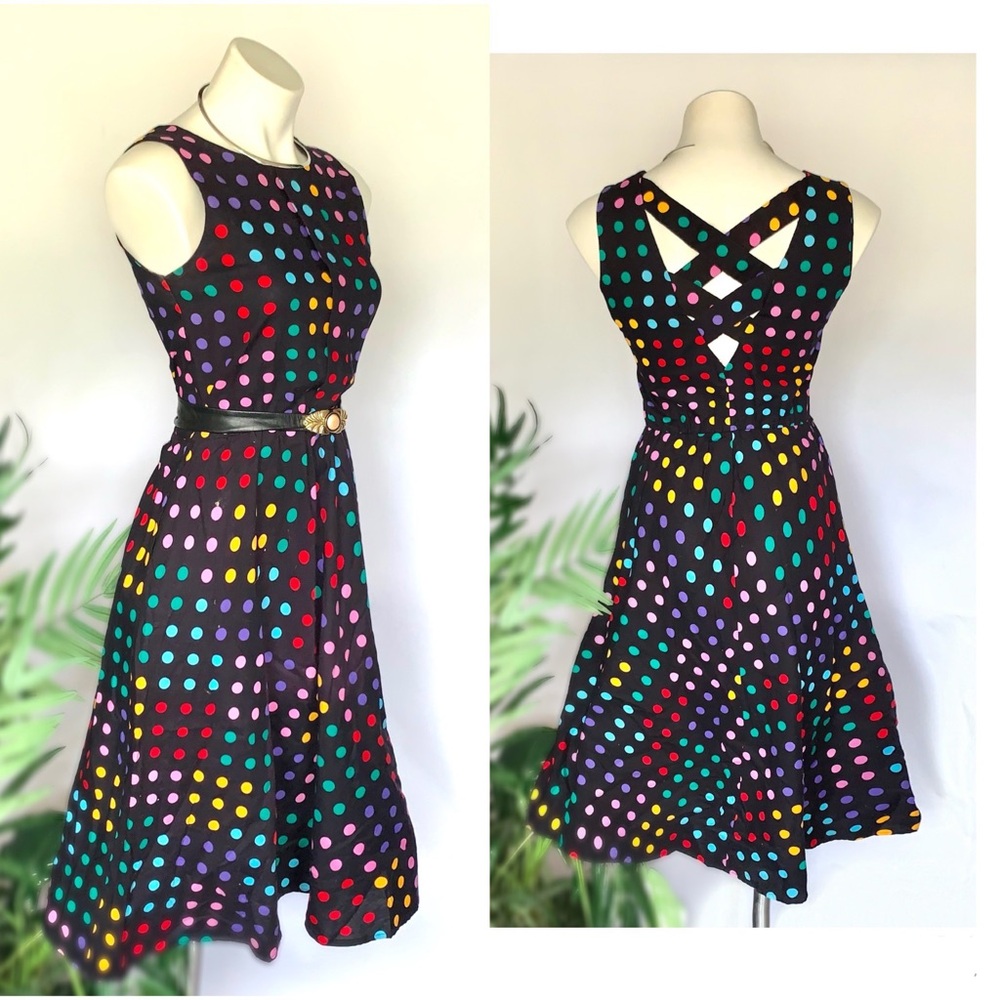 v i n t a g e :: Whimsical Polka Dot Swing Midi Dress - Picture 2 of 12